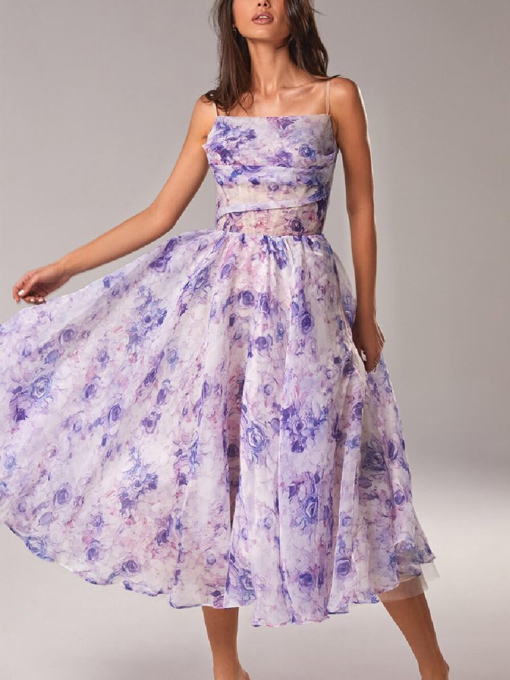 Sapphira - Flowy Floral Midi Dress - Elegant & Comfortable