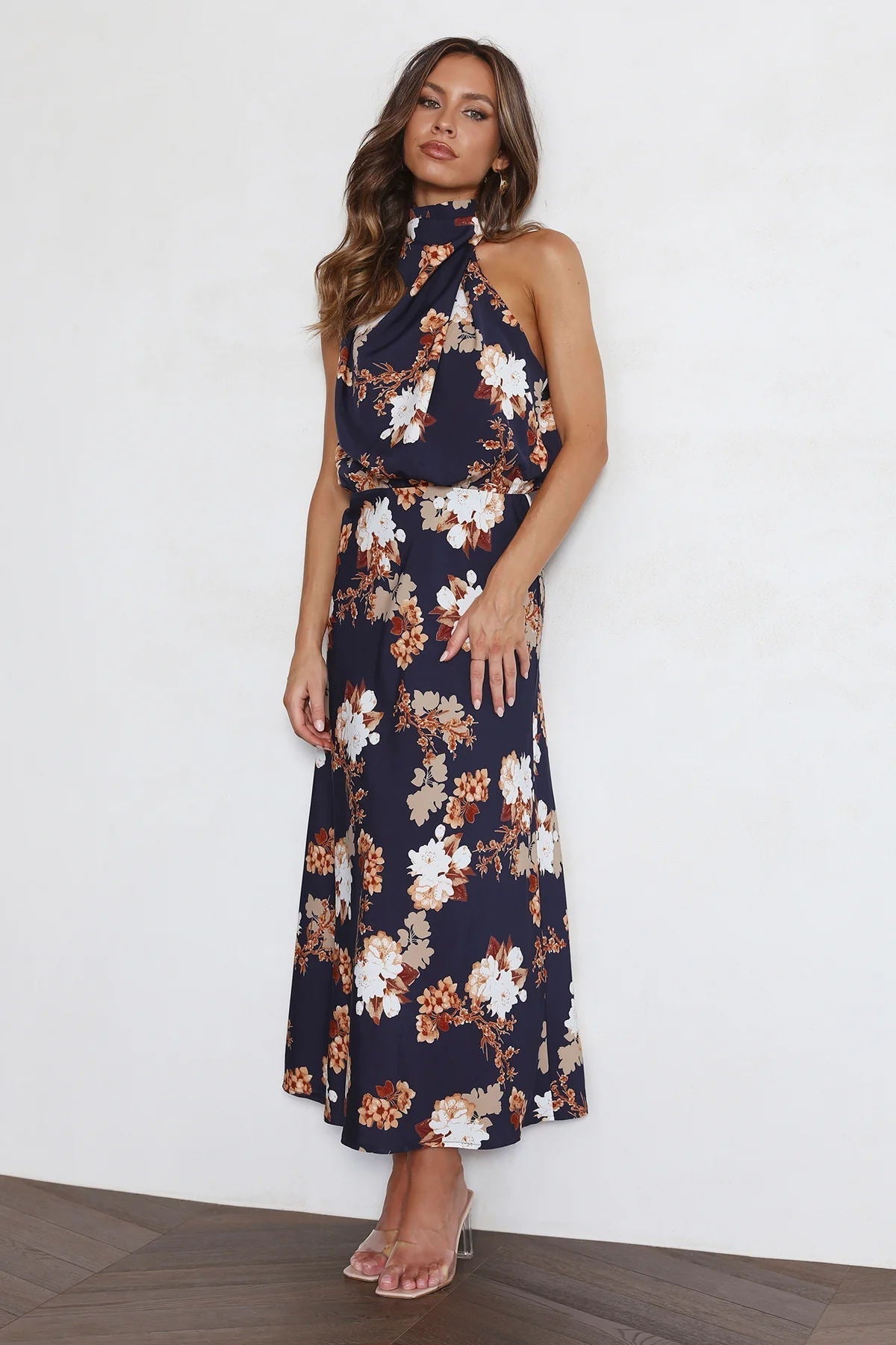 Dove - Elegant Floral Halter Dress - Graceful & Stylish