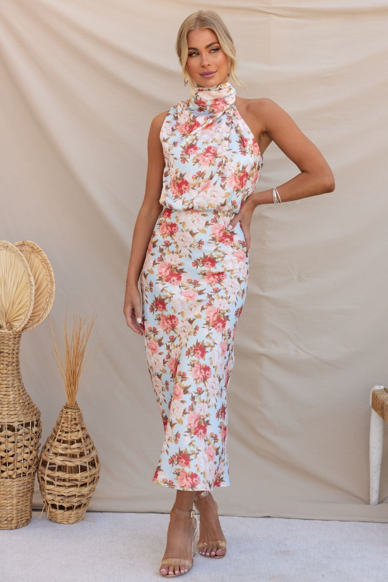 Dove - Elegant Floral Halter Dress - Graceful & Stylish