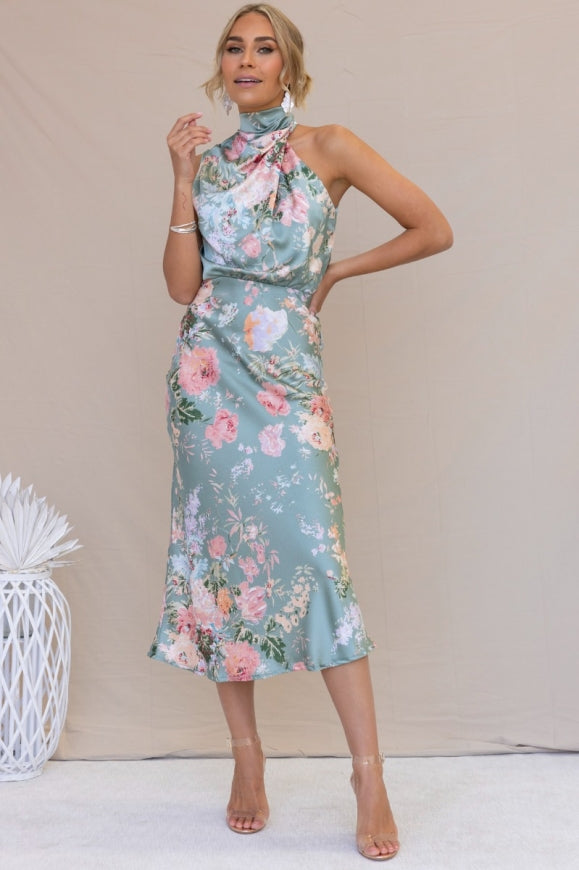 Dove - Elegant Floral Halter Dress - Graceful & Stylish