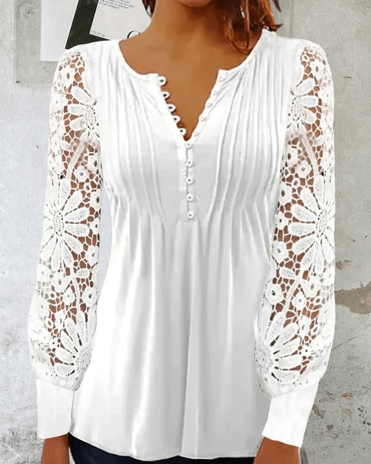 Karel – Lacey Pleated Buttoned Blouse – Feminine & Chic