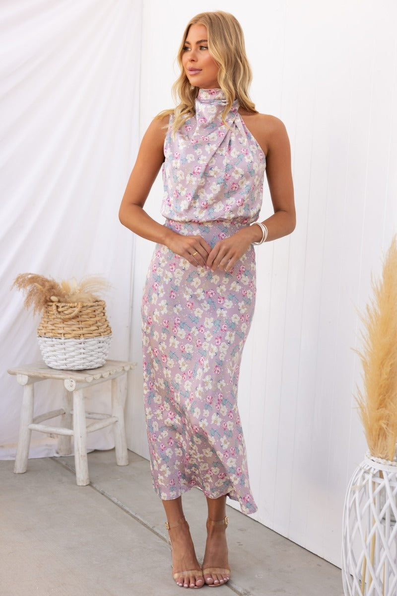 Dove - Elegant Floral Halter Dress - Graceful & Stylish