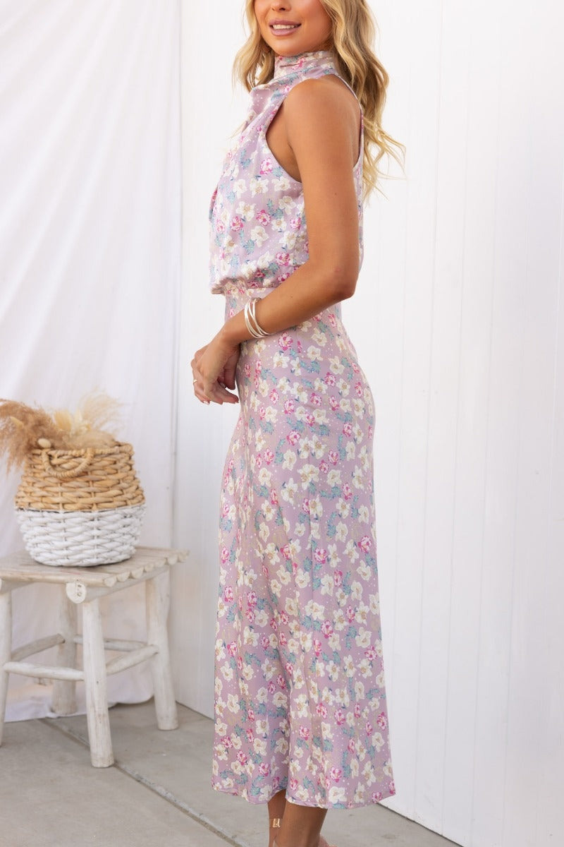 Dove - Elegant Floral Halter Dress - Graceful & Stylish
