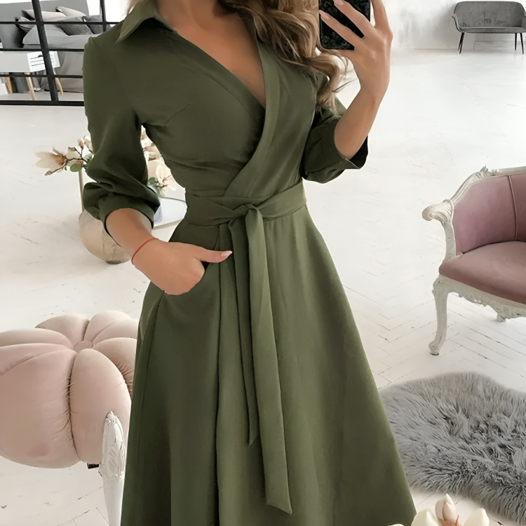 Khadija – V-Neck Long Sleeves Dress – Modest Elegance & Comfort