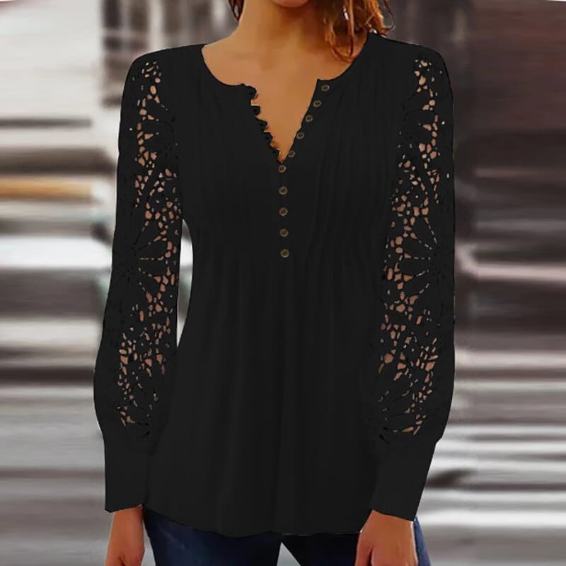 Karel – Lacey Pleated Buttoned Blouse – Feminine & Chic