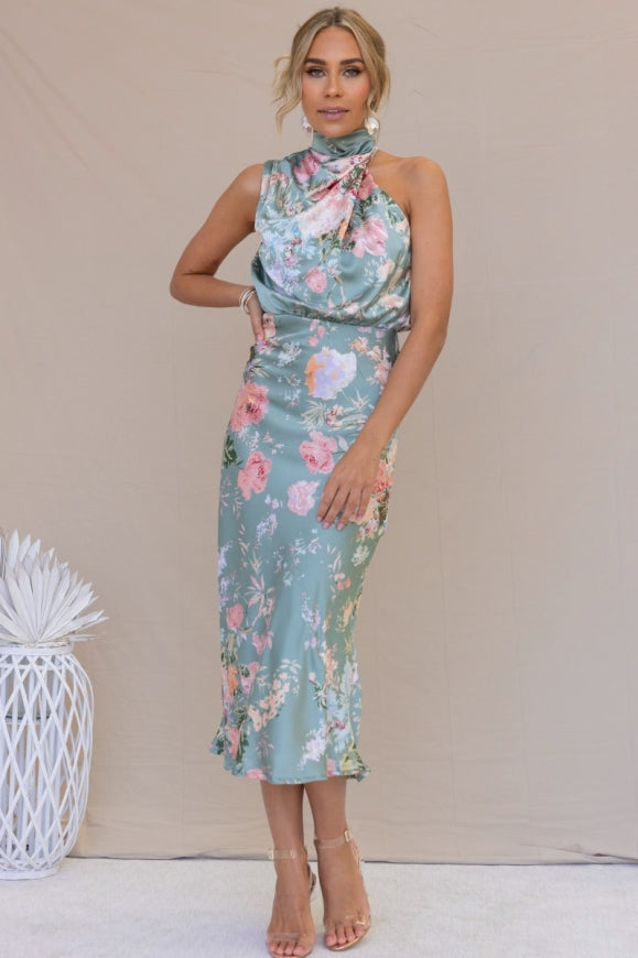 Dove - Elegant Floral Halter Dress - Graceful & Stylish