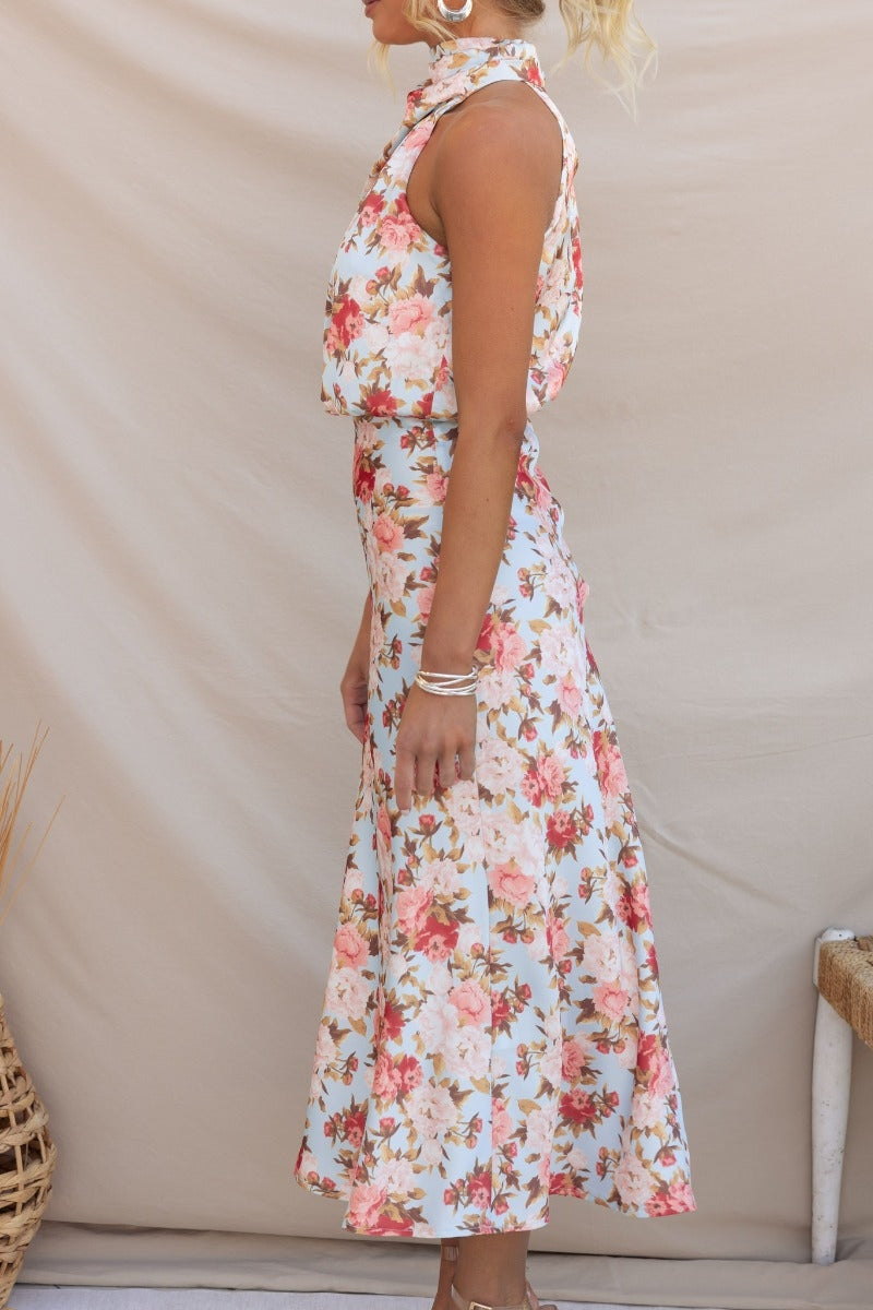 Dove - Elegant Floral Halter Dress - Graceful & Stylish