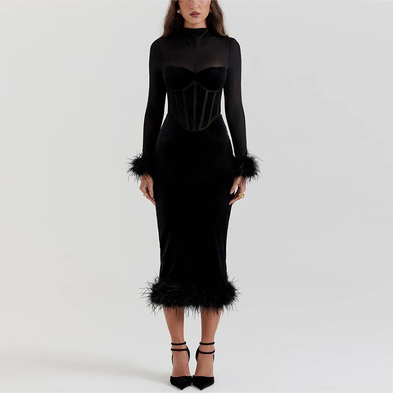 Felicia - Elegant Black Midi Dress – Timeless & Flattering