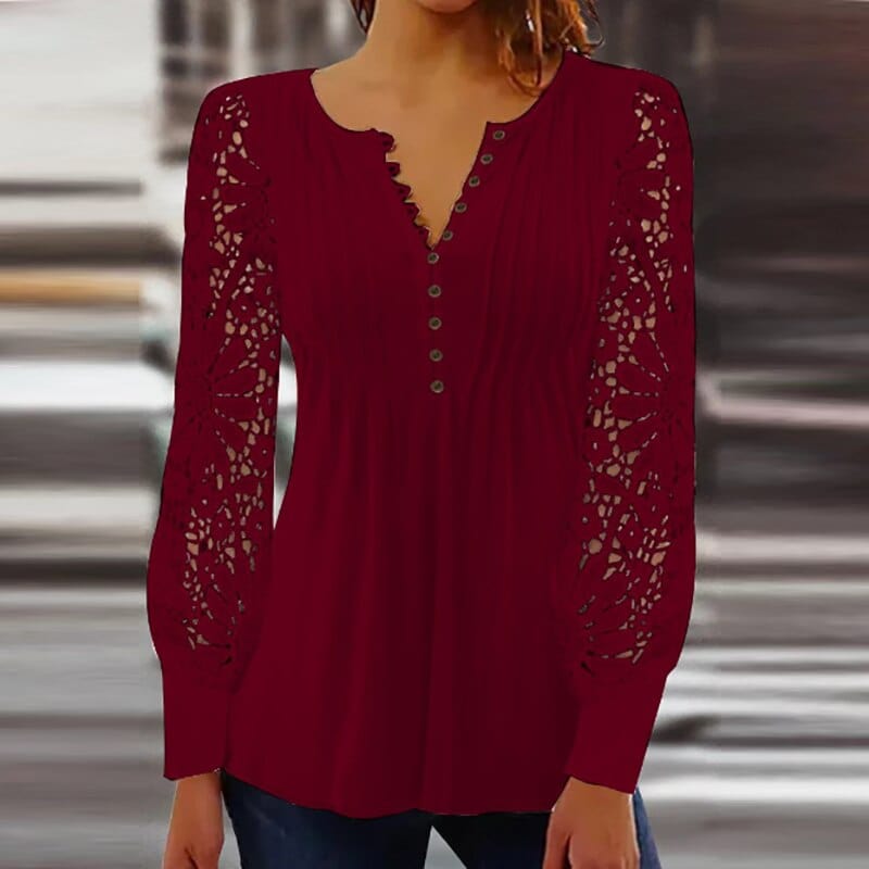 Karel – Lacey Pleated Buttoned Blouse – Feminine & Chic