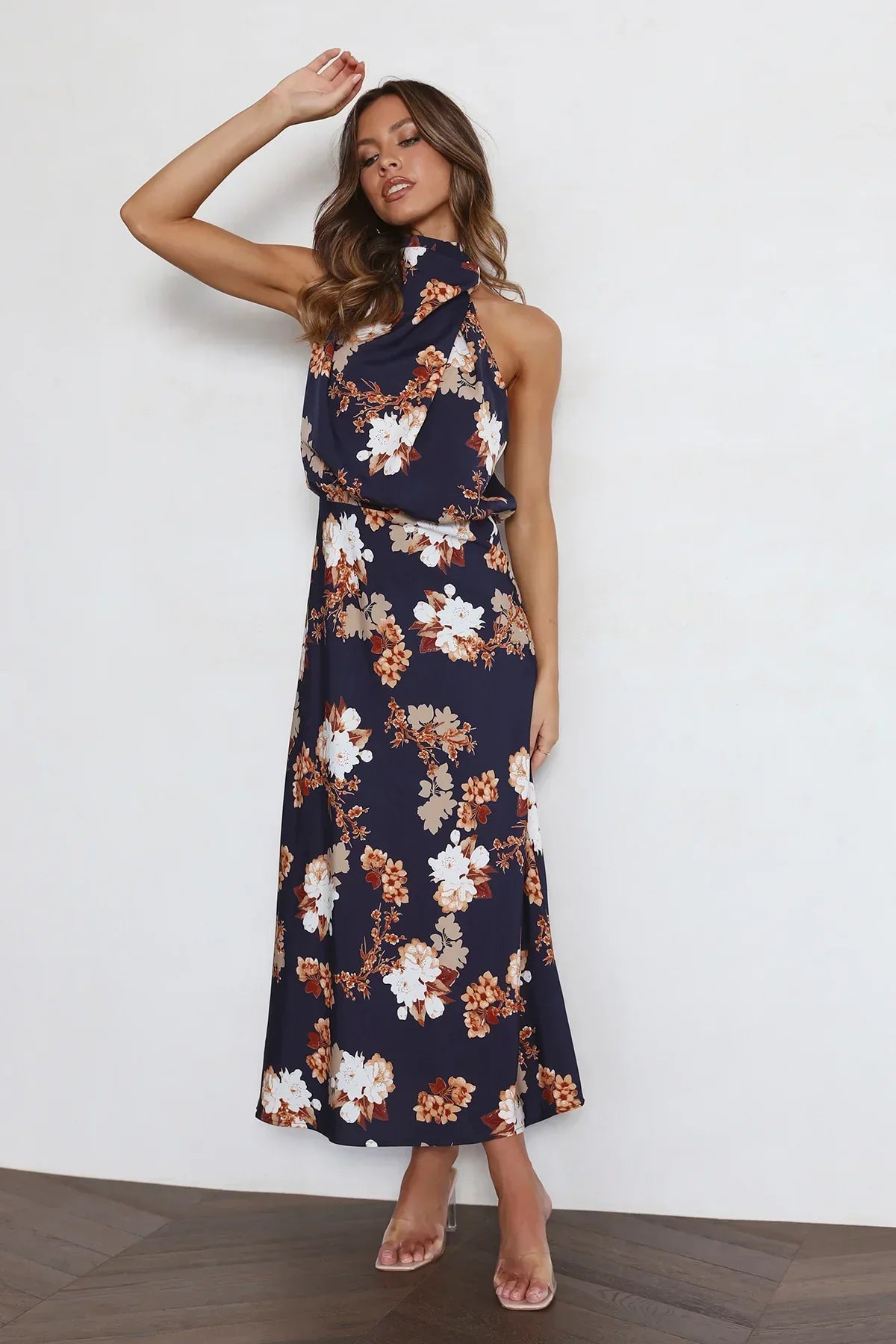 Dove - Elegant Floral Halter Dress - Graceful & Stylish