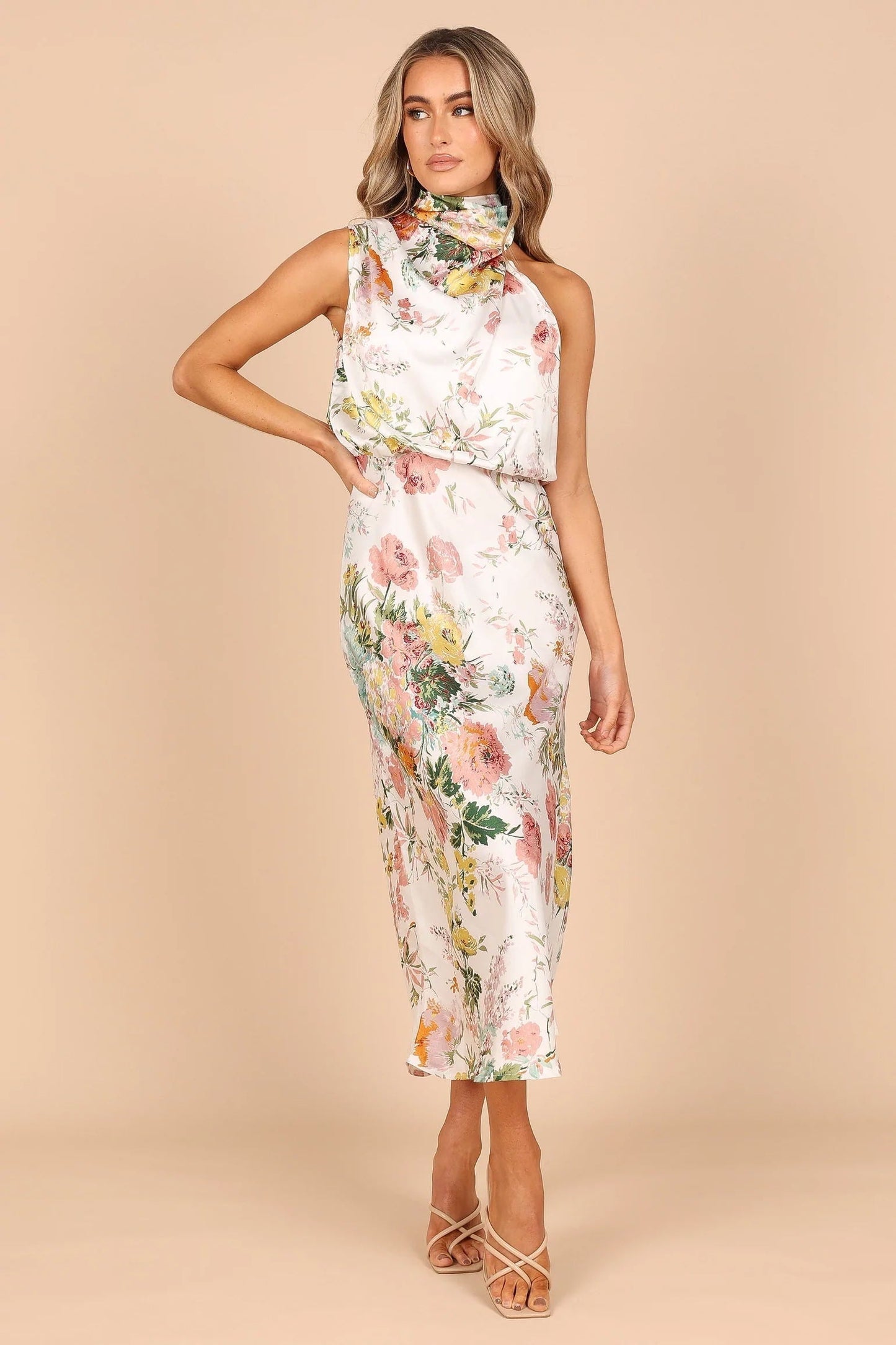 Dove - Elegant Floral Halter Dress - Graceful & Stylish