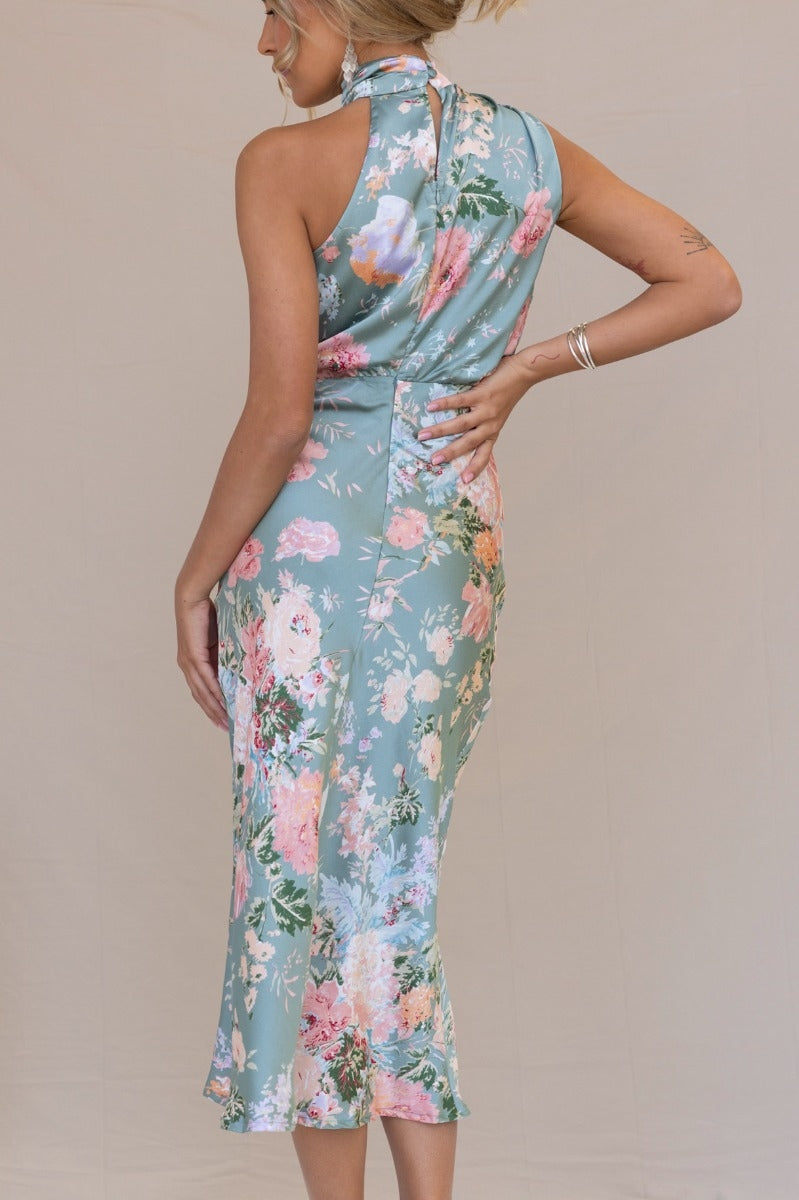 Dove - Elegant Floral Halter Dress - Graceful & Stylish