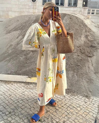 Nanna - Oversized V-neck Dress for Women – Relaxed & Stylish