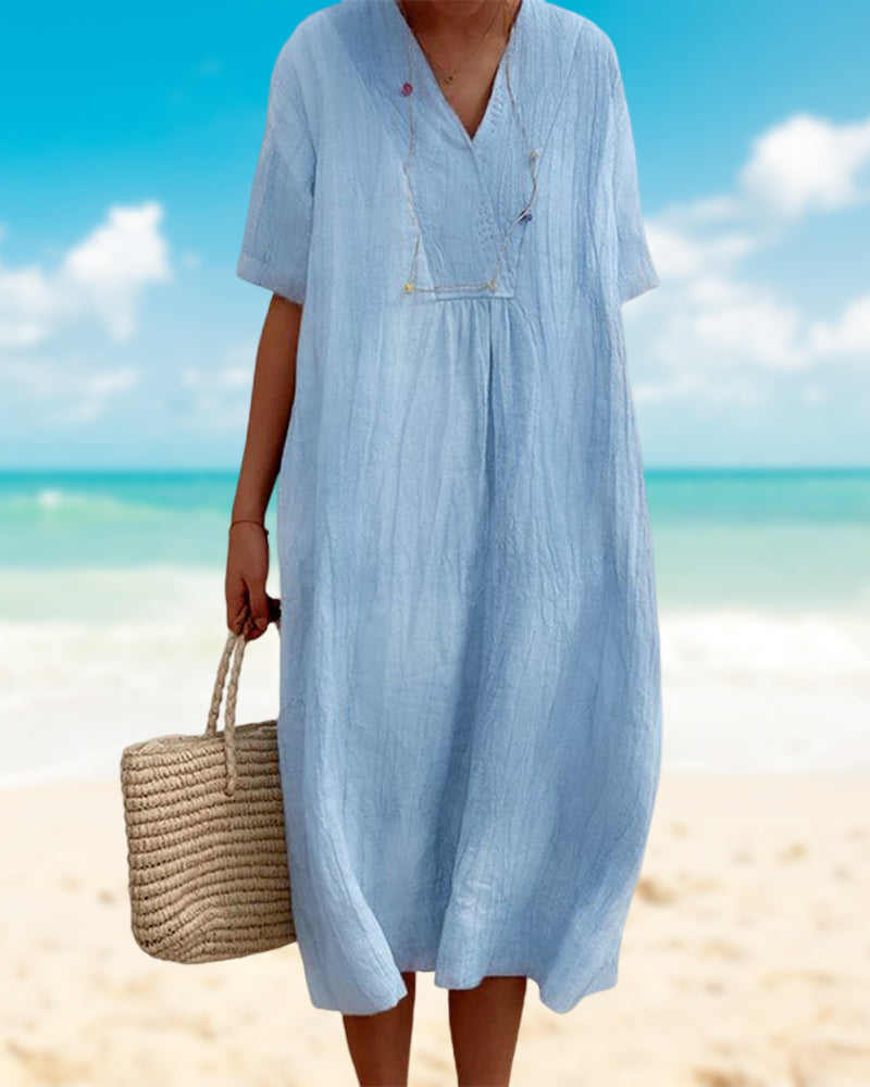 Kayla – V-Neck Dress with Half-Sleeve – Effortless Grace for Everyday Charm