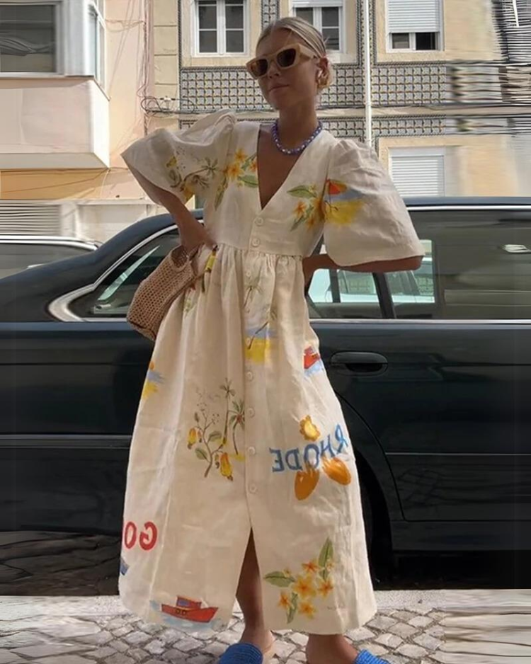 Nanna - Oversized V-neck Dress for Women – Relaxed & Stylish
