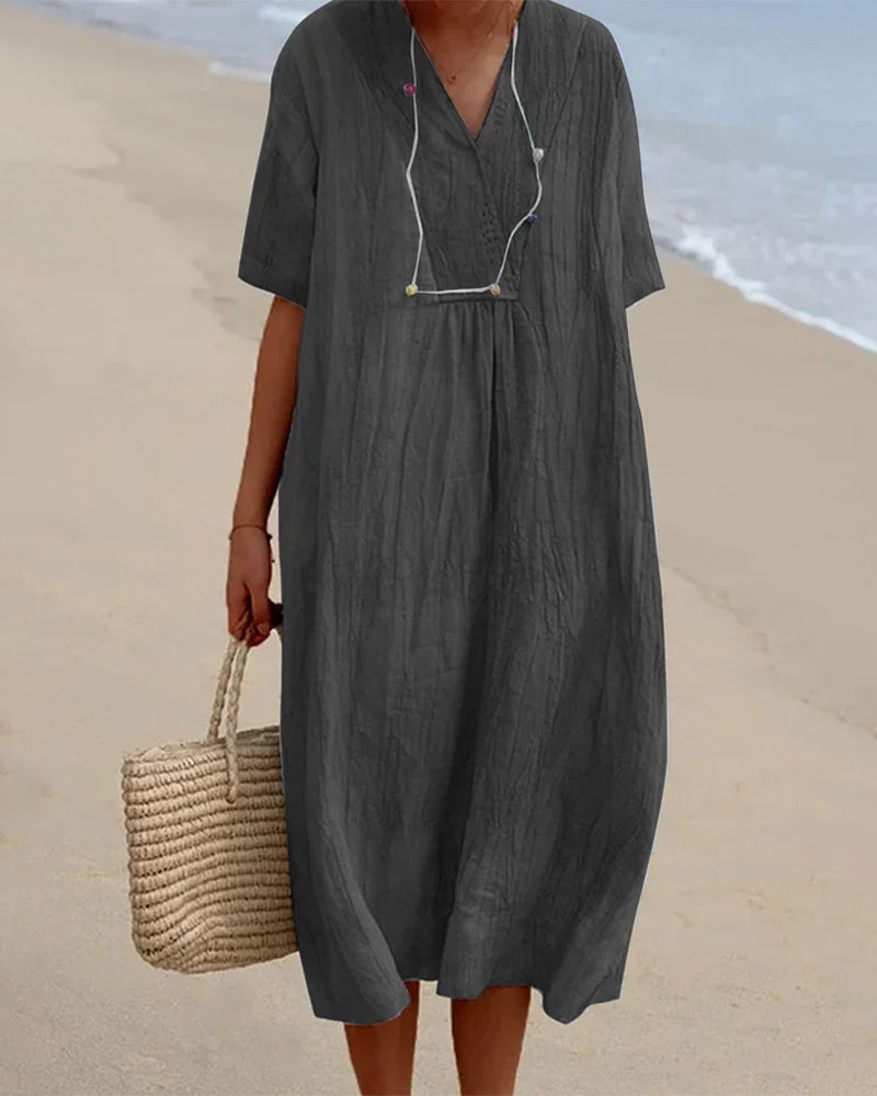 Kayla – V-Neck Dress with Half-Sleeve – Effortless Grace for Everyday Charm
