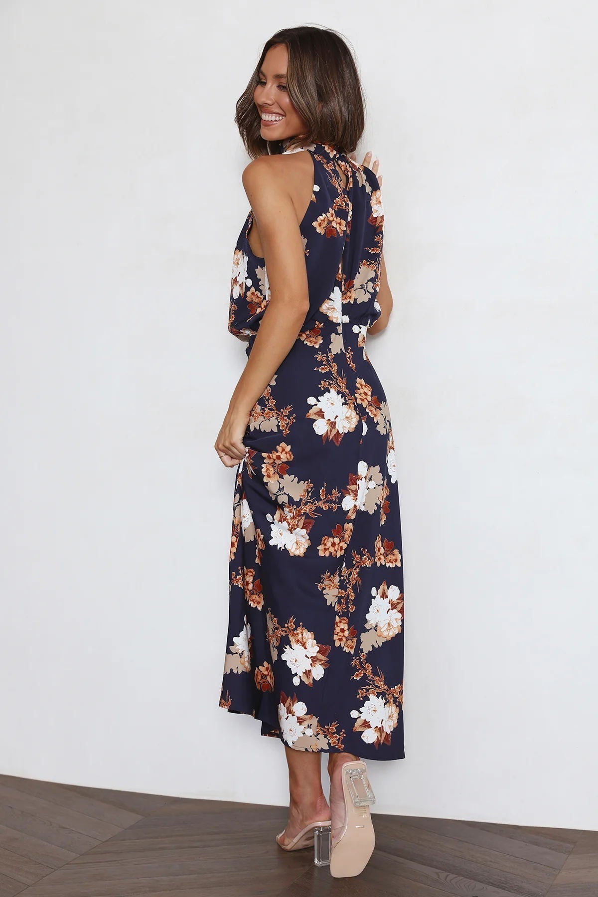 Dove - Elegant Floral Halter Dress - Graceful & Stylish