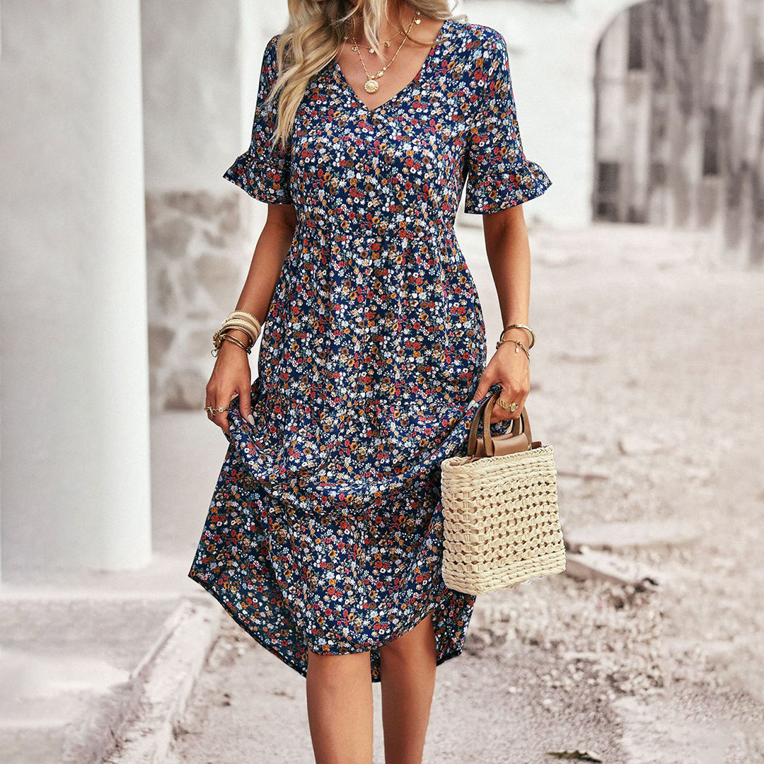 Melisande - V-Neck Boho Midi Dress - Effortless Elegance & Comfort