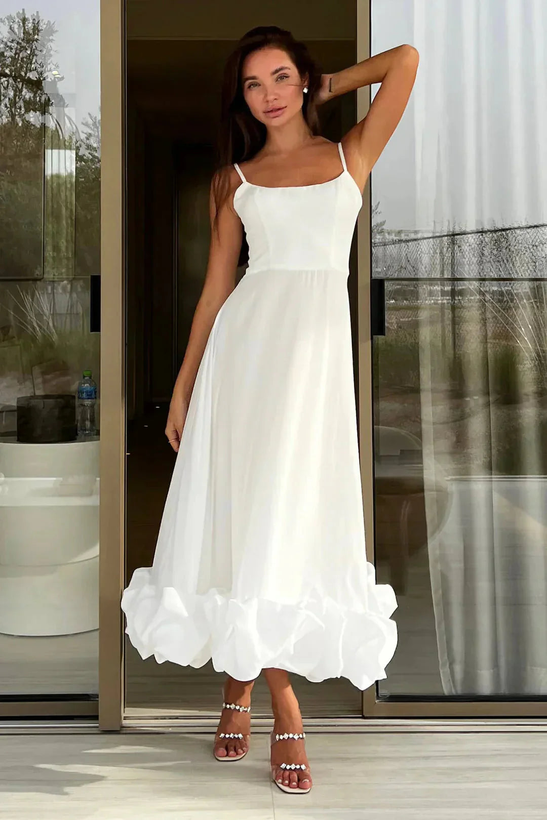 Gretta - Sleeveless Flounce Midi Dress – Feminine & Flowing