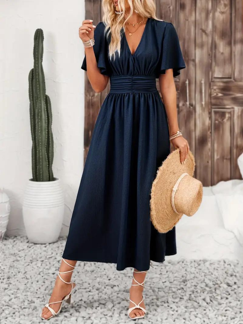 Emelda - V-Neck Symmetric Maxi Dress – Elegant & Flattering Fit