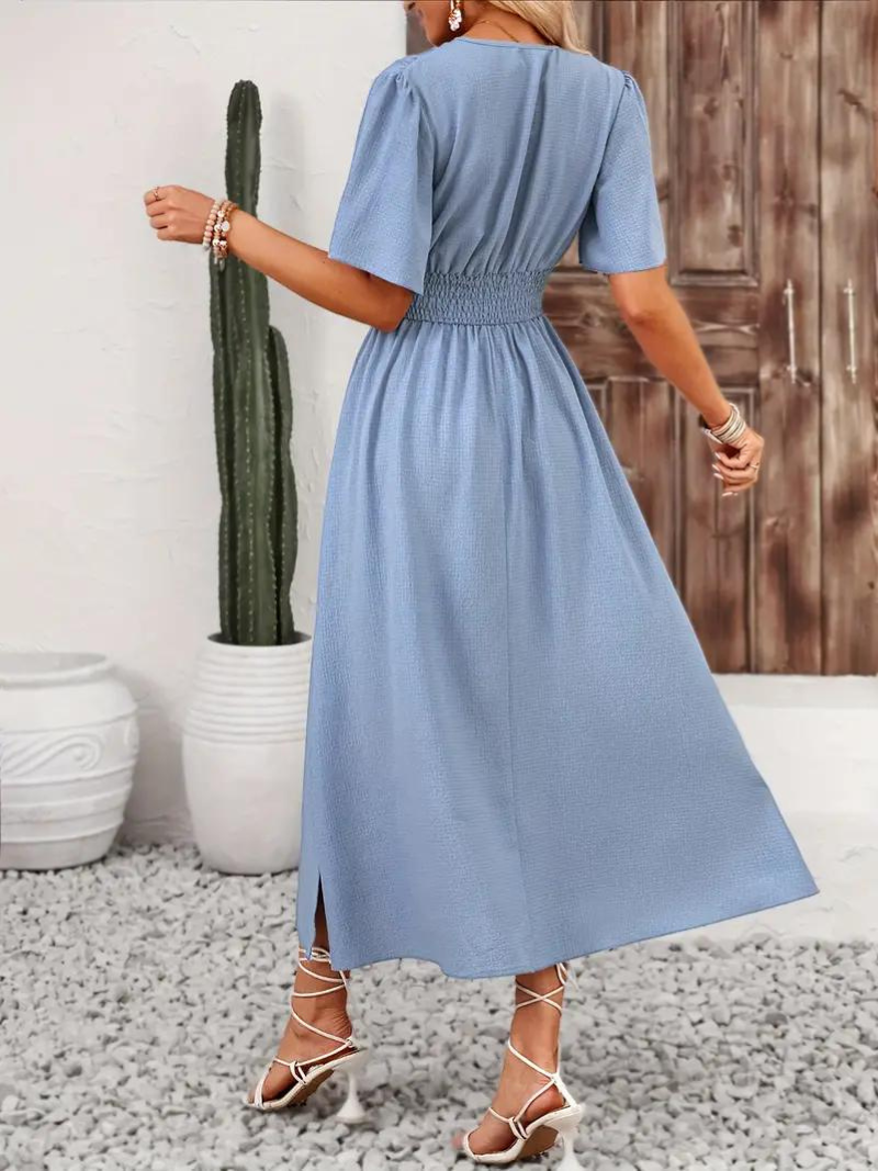 Emelda - V-Neck Symmetric Maxi Dress – Elegant & Flattering Fit