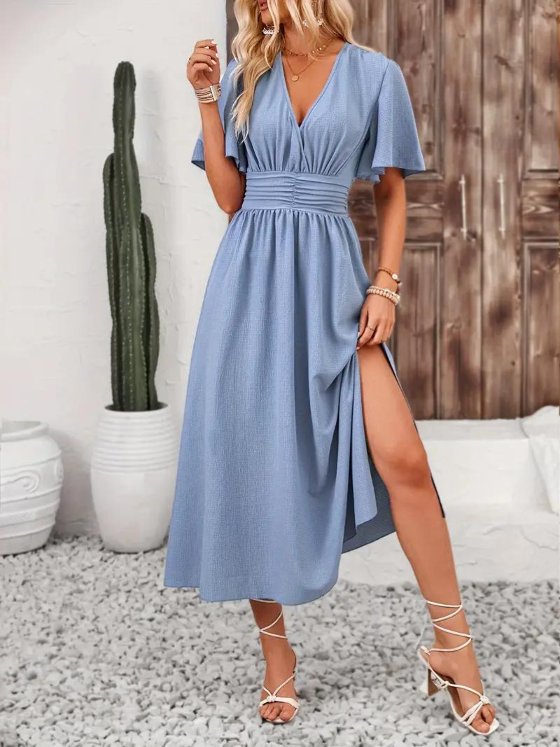 Emelda - V-Neck Symmetric Maxi Dress – Elegant & Flattering Fit