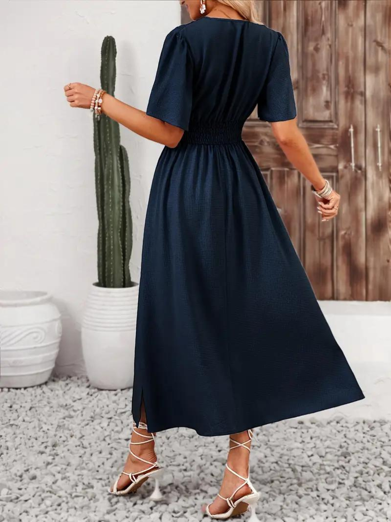 Emelda - V-Neck Symmetric Maxi Dress – Elegant & Flattering Fit
