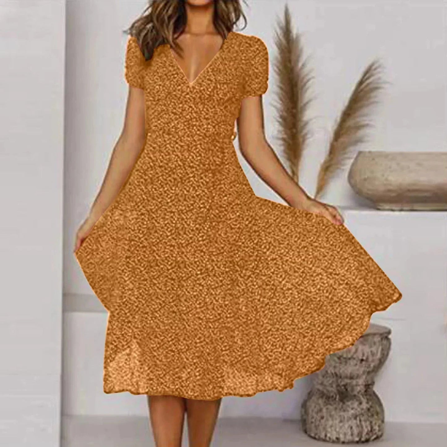 Ilana - Boho V-Neck Midi Dress – Effortless & Chic Style