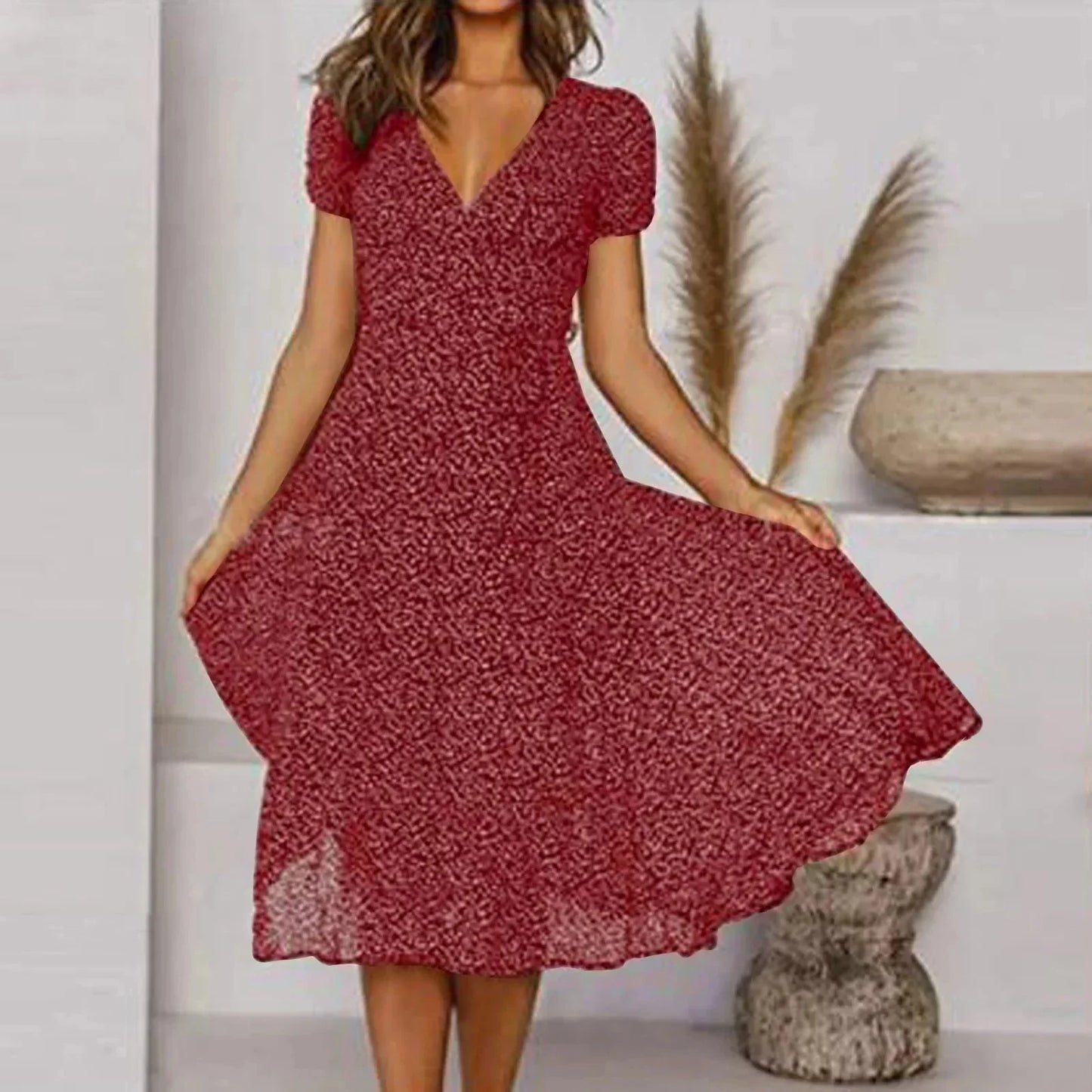 Ilana - Boho V-Neck Midi Dress – Effortless & Chic Style