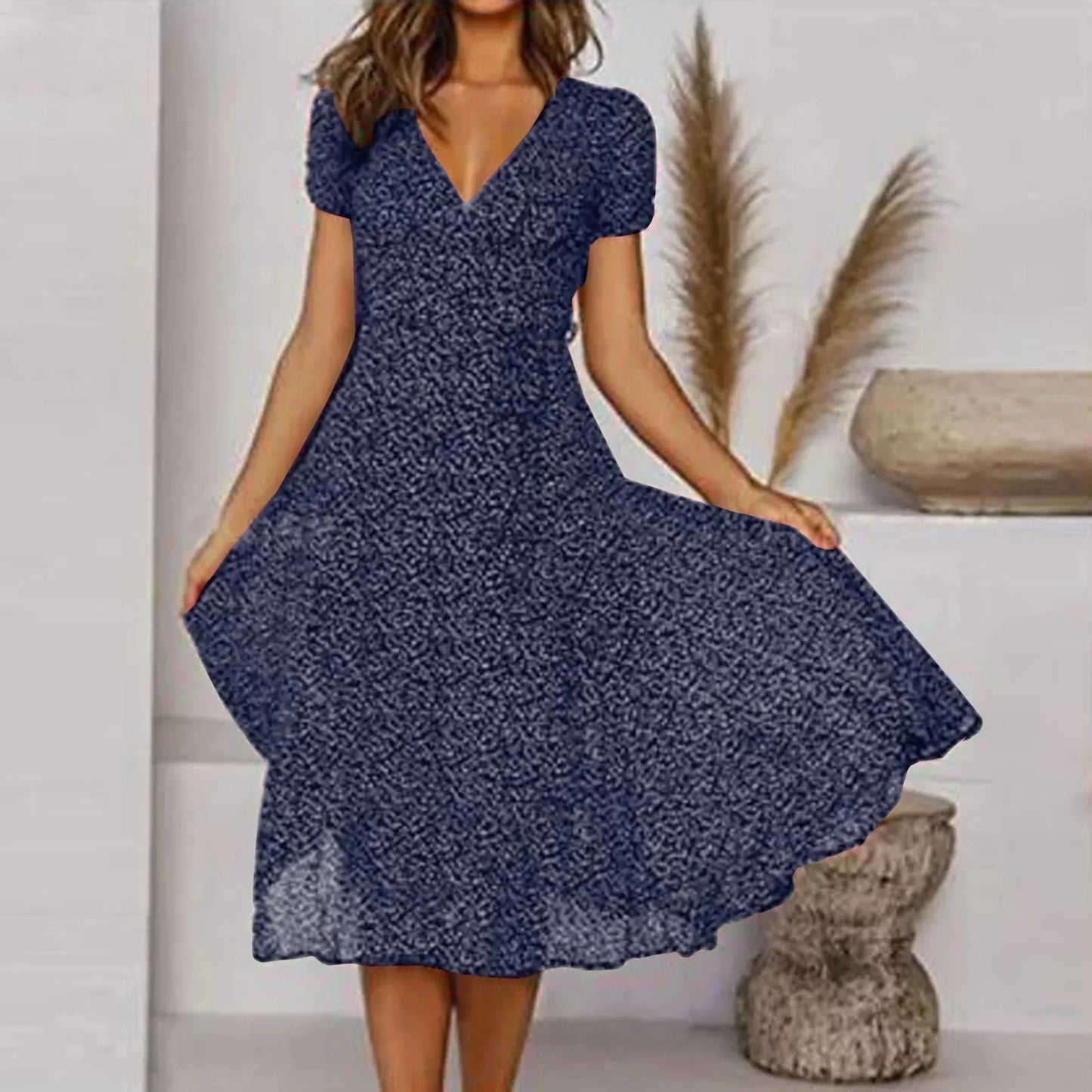 Ilana - Boho V-Neck Midi Dress – Effortless & Chic Style