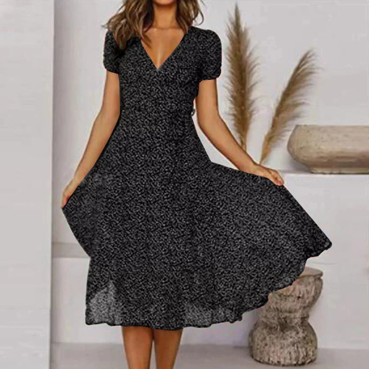 Ilana - Boho V-Neck Midi Dress – Effortless & Chic Style