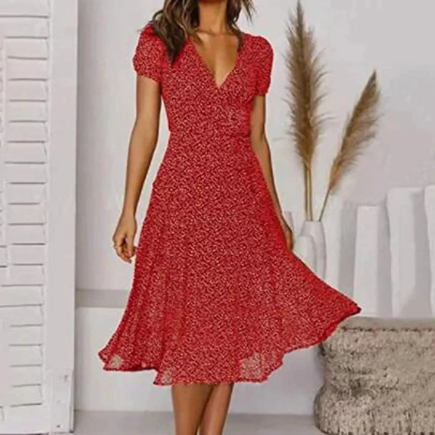 Ilana - Boho V-Neck Midi Dress – Effortless & Chic Style