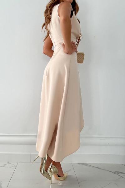 Harmoni – Apricot V-Neck Dress – Flowy & Elegant