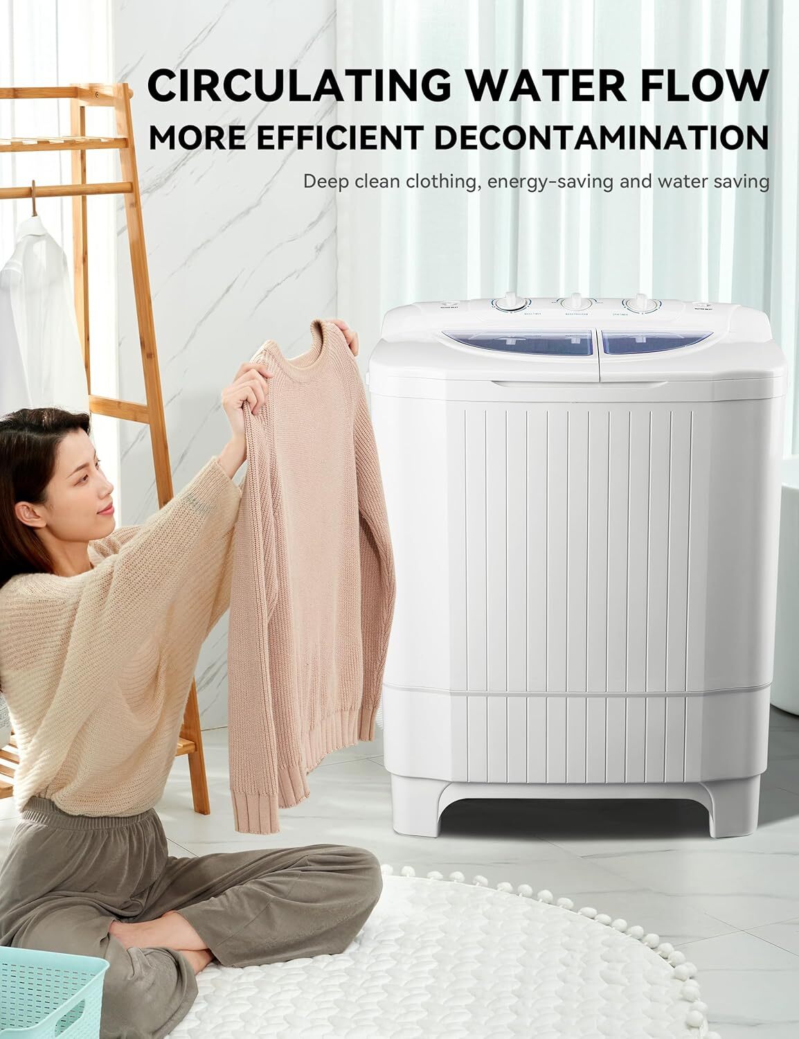 28Lbs Twin Tub Semi-Automatic Washing Machine – Portable Washer with Drain Pump for Home, Apartments, Dorms, and RVs