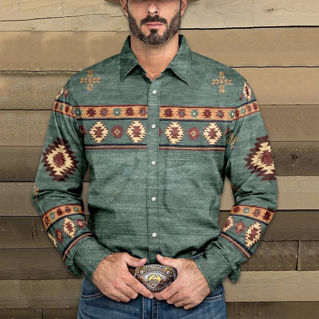 Tyrell - Men's Western Print Shirt - Vintage & Durable