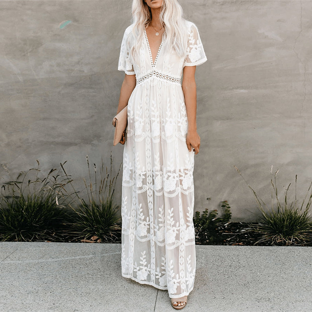 Merlinda - V-Neck Maxi Dress – Elegant & Flowy