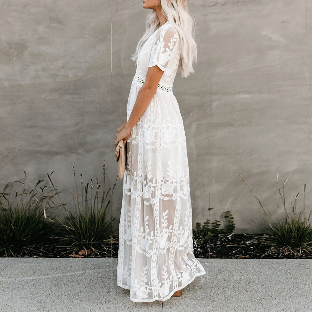 Merlinda - V-Neck Maxi Dress – Elegant & Flowy