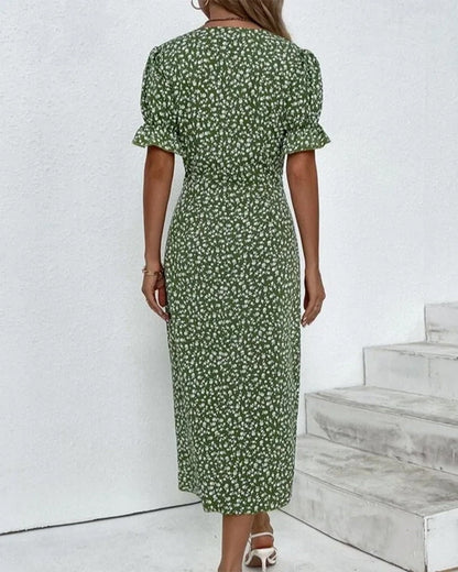 Adeline – Floral Print Dress with Short Sleeves – Light & Elegant