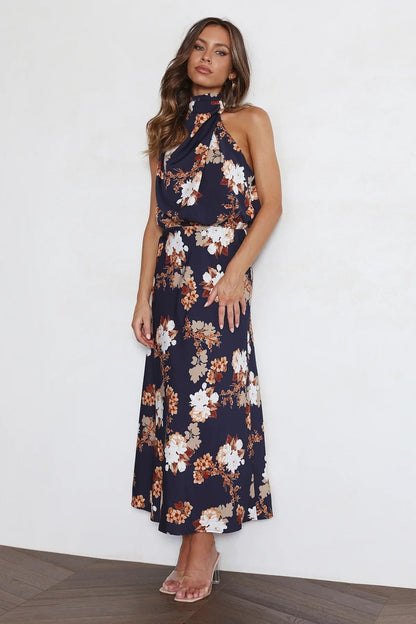 Dove - Elegant Floral Halter Dress - Graceful & Stylish