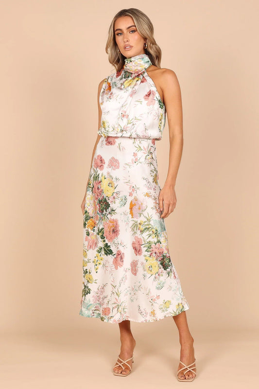 Dove - Elegant Floral Halter Dress - Graceful & Stylish