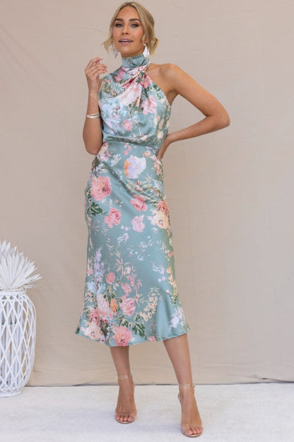 Dove - Elegant Floral Halter Dress - Graceful & Stylish