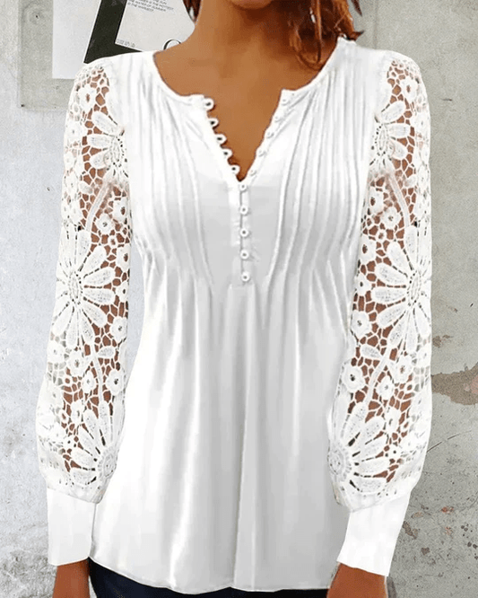 Karel – Lacey Pleated Buttoned Blouse – Feminine & Chic