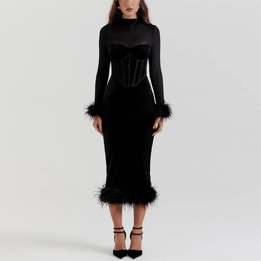 Felicia - Elegant Black Midi Dress – Timeless & Flattering