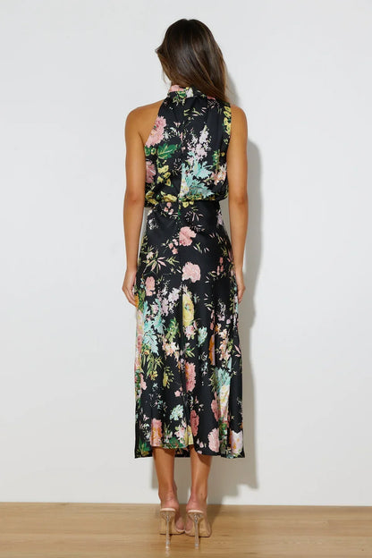 Dove - Elegant Floral Halter Dress - Graceful & Stylish