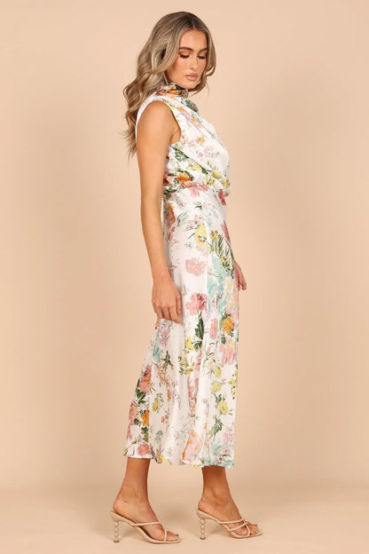 Dove - Elegant Floral Halter Dress - Graceful & Stylish