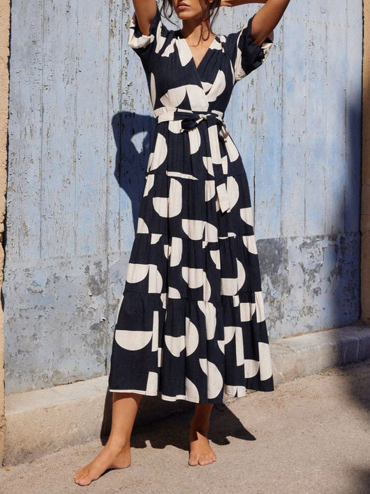 Arianne – Geometric Print Midi Dress – Chic & Comfortable