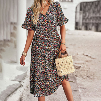 Melisande - V-Neck Boho Midi Dress - Effortless Elegance & Comfort