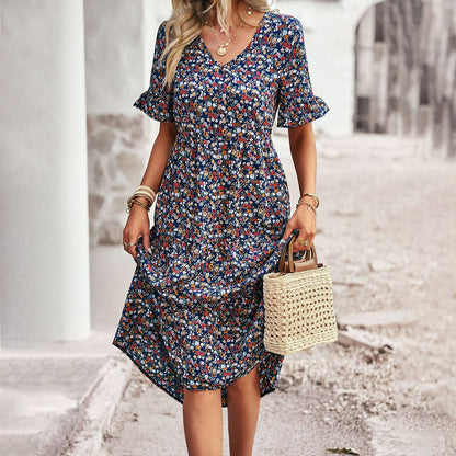 Melisande - V-Neck Boho Midi Dress - Effortless Elegance & Comfort