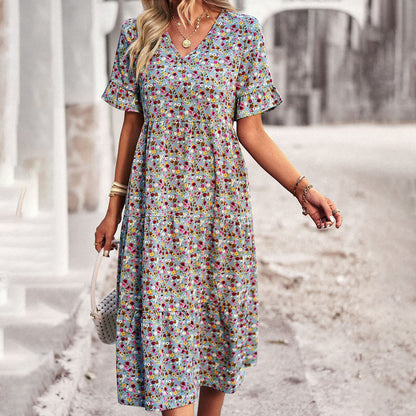 Melisande - V-Neck Boho Midi Dress - Effortless Elegance & Comfort