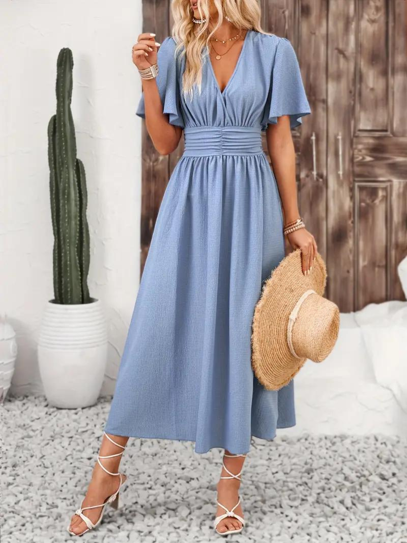 Emelda - V-Neck Symmetric Maxi Dress – Elegant & Flattering Fit